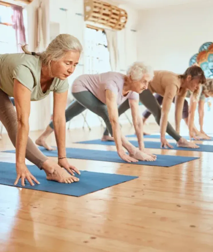 senior adults doing yoga